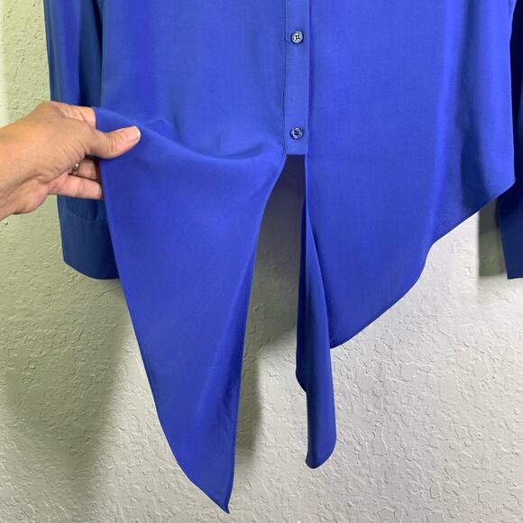 CREMIEUX Women's Blue Tie Front Long‎ Sleeve Button Down Blouse Size Medium - Picture 7 of 15